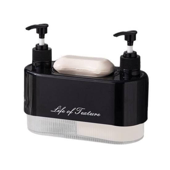 

Диспенсер для рідкого мила з подвійною головкою та знімною підставкою, контейнер для шампуню, гелю для душу, миття рук, багаторазовий пляшка з помпою для ванної кімнати чорний