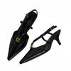 Sexy high heels new pointed metal buckle black bag head buckle sandals women's shoes