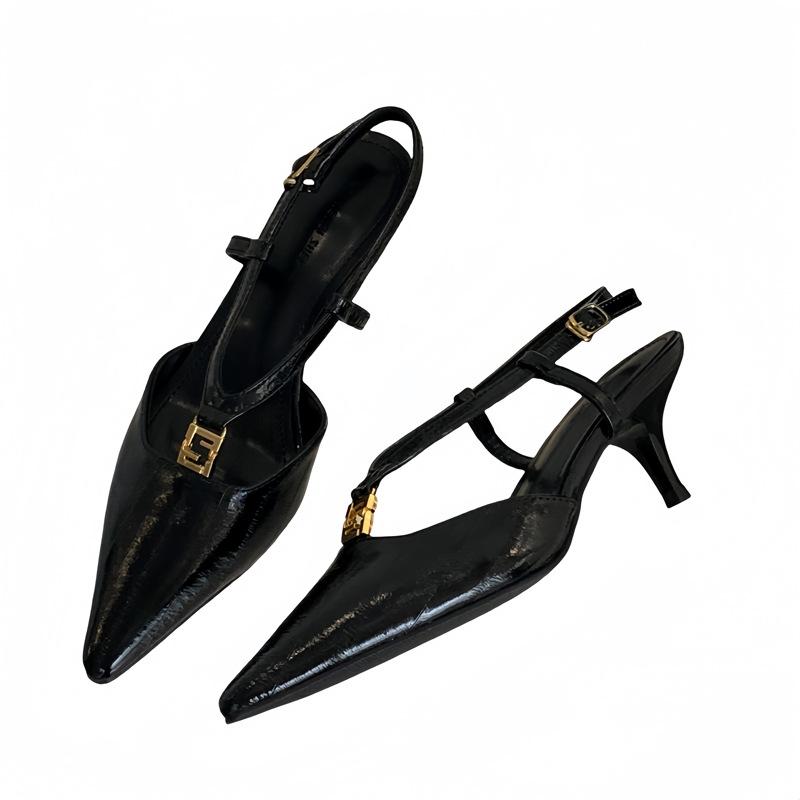 Sexy high heels new pointed metal buckle black bag head buckle sandals women's shoes