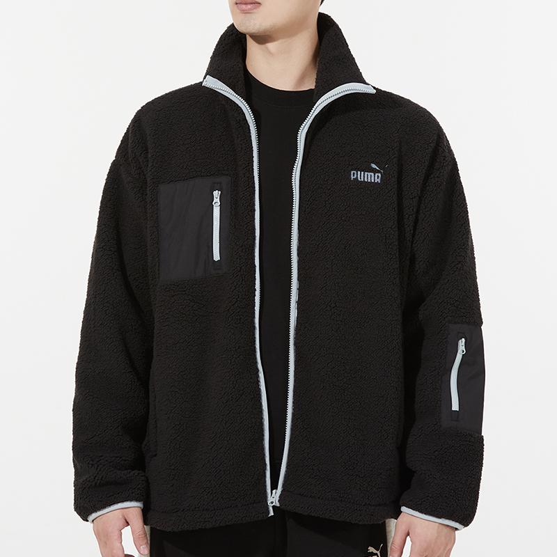 Puma Sherpa Bonded Jacket With Embroidered Logo And Zip Collar Men Outerwear Black 534930-01
