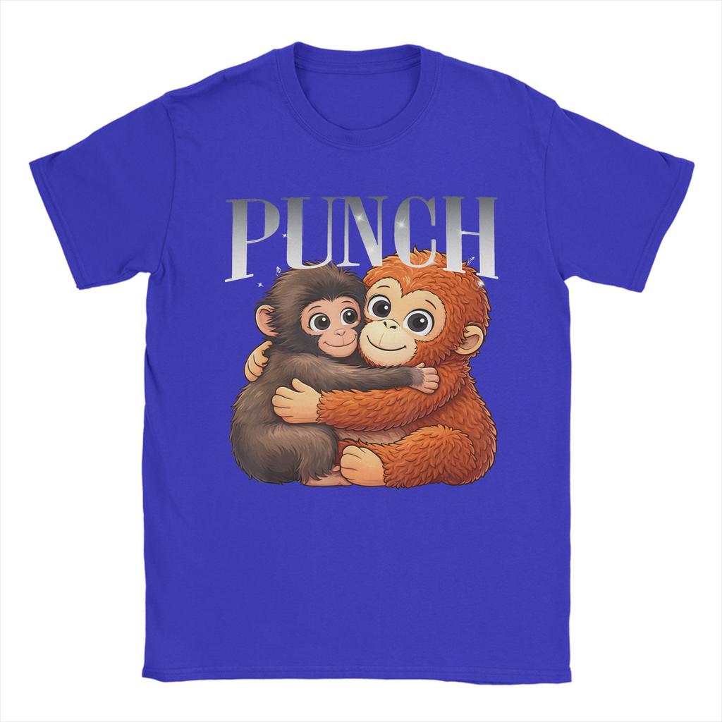 Novelty Punch Monkey Hugging OranMama TShirt Unisex Womens Crew Neck Cotton T Shirts Short Sleeve Tees Party Clothes