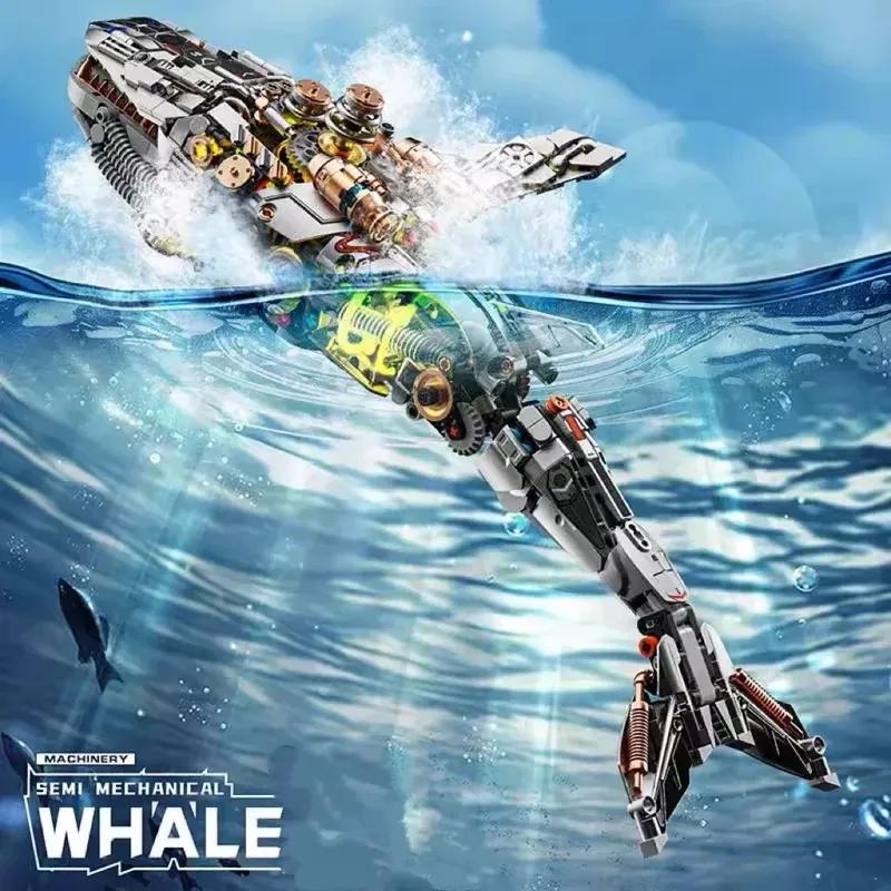 2025 MOC Mechanical Whale Building Block Model Bricks With Light DIY Desktop Decoration Kids Toys Christmas Birthday Gifts Toy