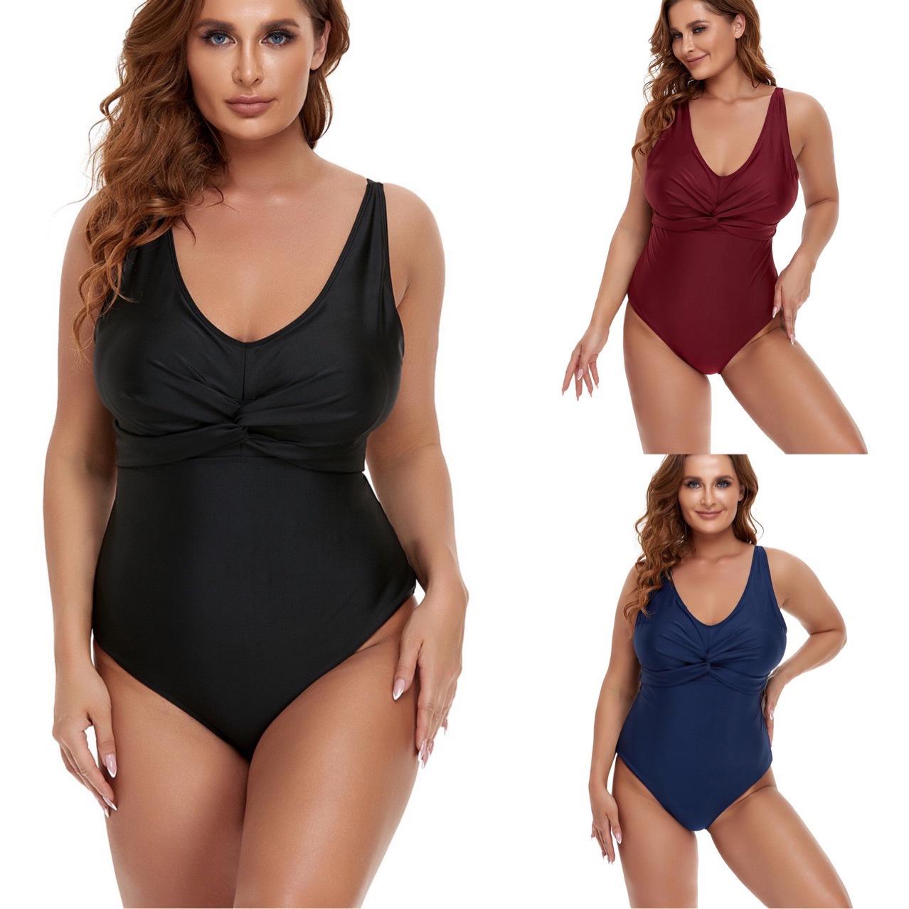 

2024 Brazilian Ruched Tummy Control Plus Size Swimsuit 3XL чёрный