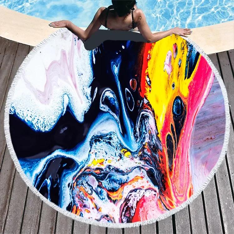 Big Round Beach Towel Colorful Quicksand Print Shower Bath Towels Creative Funny Abstract Beach Blanket Cover  New