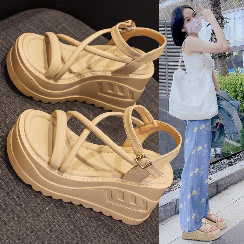 Platform Sandals Women's 2025 Summer New Fashion Versatile 10cm Height Increase Women's Shoes Wear Casual Muffin Cold Slippers