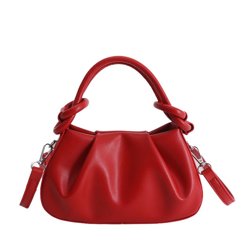 High End Trend Solid Color Pleated Design Messenger Bags Women Simple Temperament PU Leather Shoulder Bag Exquisite Handbags