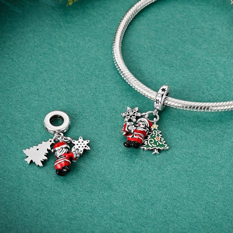 Copper Christmas Tree Bells Elk Charm Pendant Beads Fit Original Bracelet For Women Valentine Day Jewelry Gifts