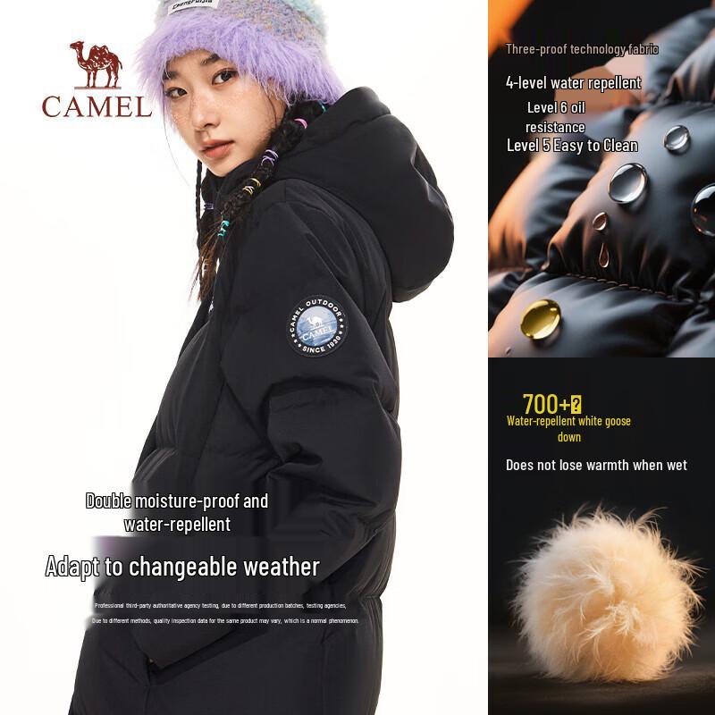 Camel Women's Long Hooded Goose Down Puffer Jacket M25CAU7047