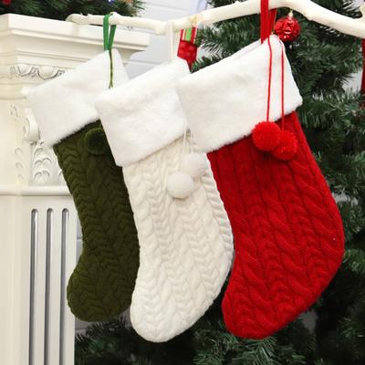 Christmas Knitted Stocking with Hanging Loop Large Capacity Xmas Tree Decorative Socks Ornaments Xmas Stocking New Year Gift