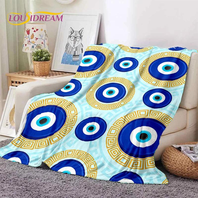 3D Boze Oog Turkije Blauw Nazar Oog van Horus Zachte Flanel Dekens, Plaid Comfortabele Deken voor Picknick Bedden Bank Slaapkamer