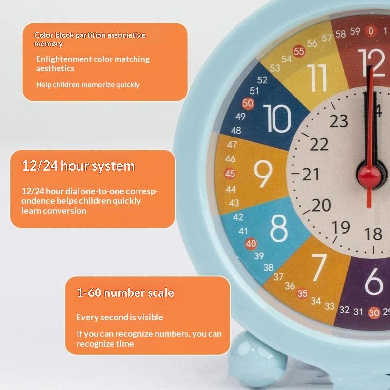 Children Time Teaching Early Learning Desktop Alarm Clock Silent Wake Up for Bedroom Living Room Daily Use