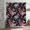 Floral Print Shower Curtain with Black Background Pink Peonies Blue Roses for Bathroom Decor