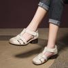 Summer new retro woven sandals first layer cowhide soft leather sandals soft sole bag head thick heel women's shoes