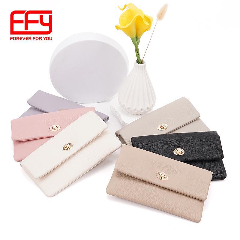 Korean Style Women's PU Long Wallet: Chic Card Holder & Coin Purse with Fashion Lock.