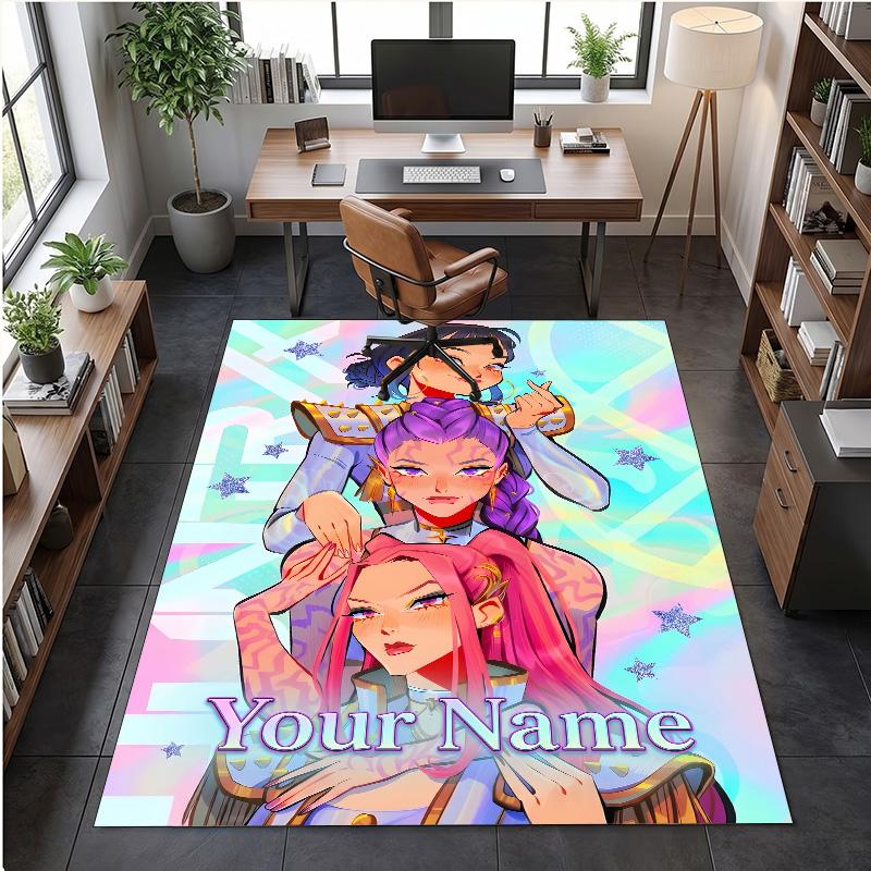 Crystal Velvet Rug Kpop Demon Hunters Print Custom Name Text Floor Mat Home Decor
