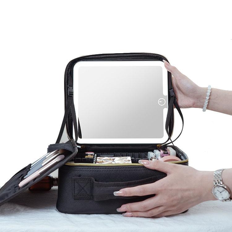 Portable LED Desktop Mirror Makeup Case with Personalized Foldable Design Large Capacity Makeup Storage Bag Essential for Beauty