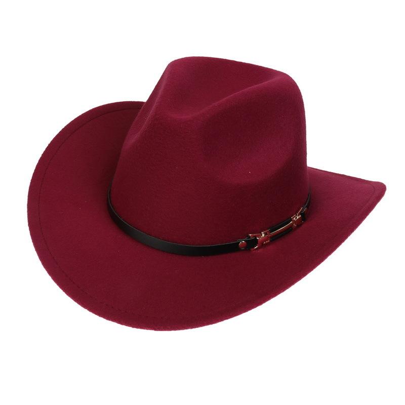 Western Cowboy Top Hat Spring And Autumn New Jazz Hat Big Brim Pentagram Belt Accessories Felt Hat Men And Women