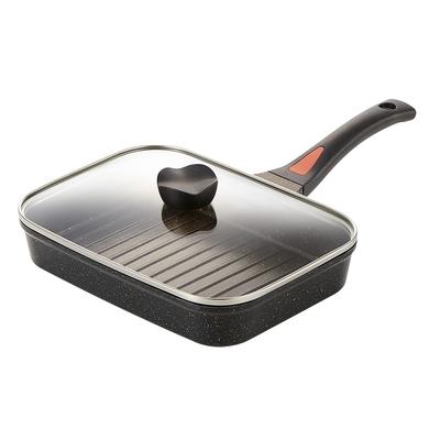 Aimedia Fish Grill Marble Induction Direct Heat Glass Lid Gold Marble Pan, Coat, Compatible, Compatible, Included, Non-Stick,