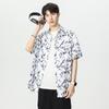 Men's White Black Marble Print Short Sleeve Shirt - Oversized Casual Streetwear Summer Button Up