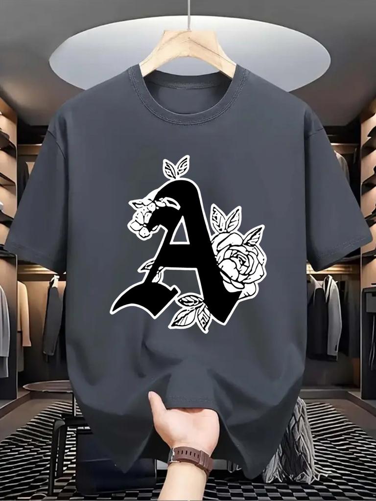 New Trendy Mens Personalized Letter Printed Breathable and Comfortable Round Neck Tshirt Summer Outdoor Casual High Street Top