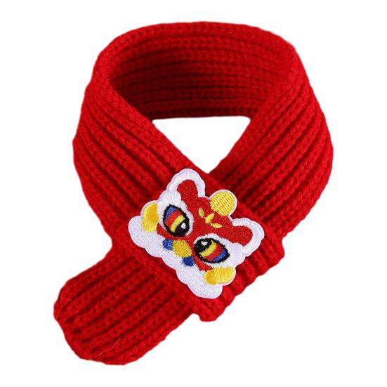 Yousheng Red Knitted Cat Scarf Chinese New Year Pet Scarf Embroidered Fortune Scarf for Cats Small Dogs Spring Festival Dress-up Accessory