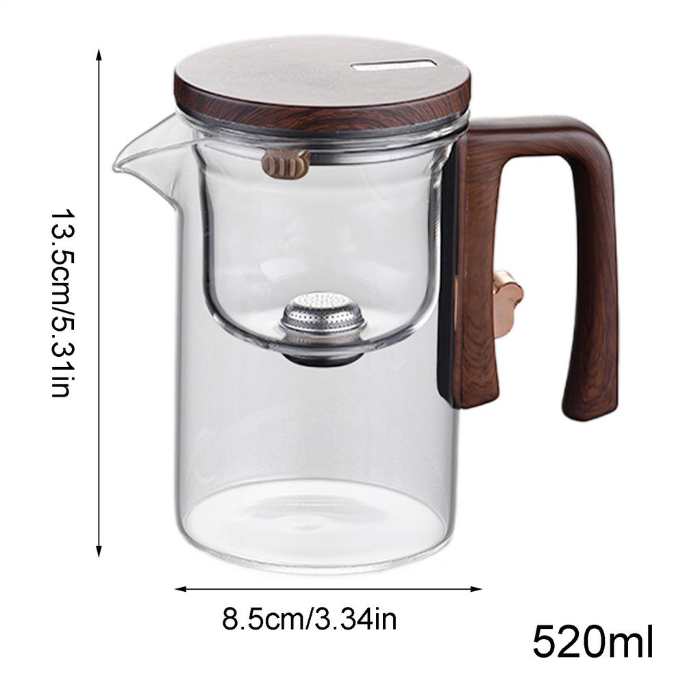 520/720ml Glass Teapot With Infuser Magnetic Suction Tea Infuser Pot Wooden Handle Tea Separation Filtering Glass Kettle