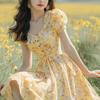 French-Inspired Yellow Floral Dress: Sweet, Fresh, Flirty Summer Style, Perfect for Dates, Age-Defying Women's Fashion.