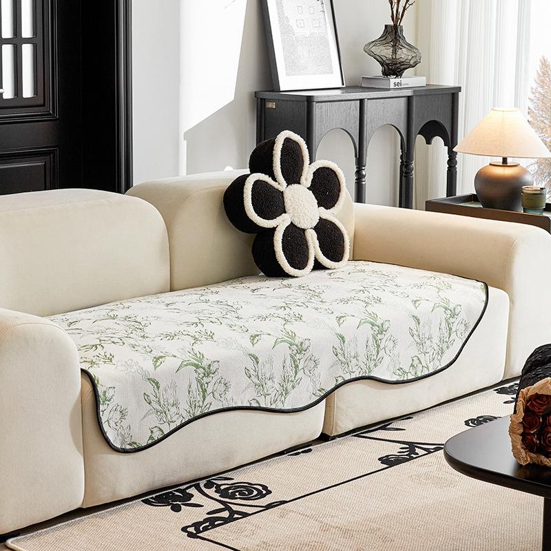 Flower Chenille Irregular Sofa Mat Non-Slip Living Room Straight Row Sofa Cover Towel Anti-Scratching