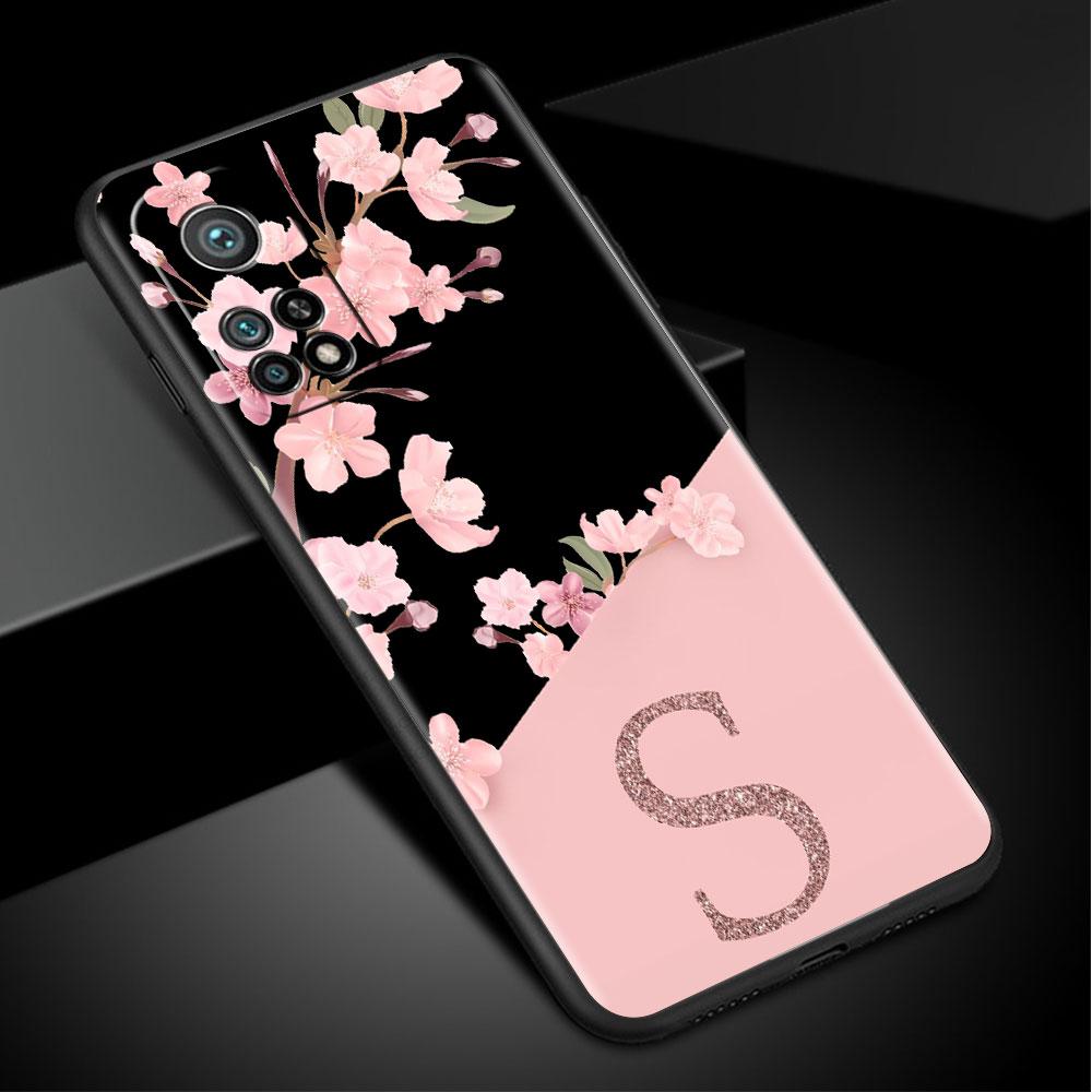 Case For Xiaomi Mi Poco X3 X4 NFC M3 Mi 11 11T 10 T 9T 12 9 10T Lite Silicone Back Phone Cover Custom Cherry Blossom Initial M