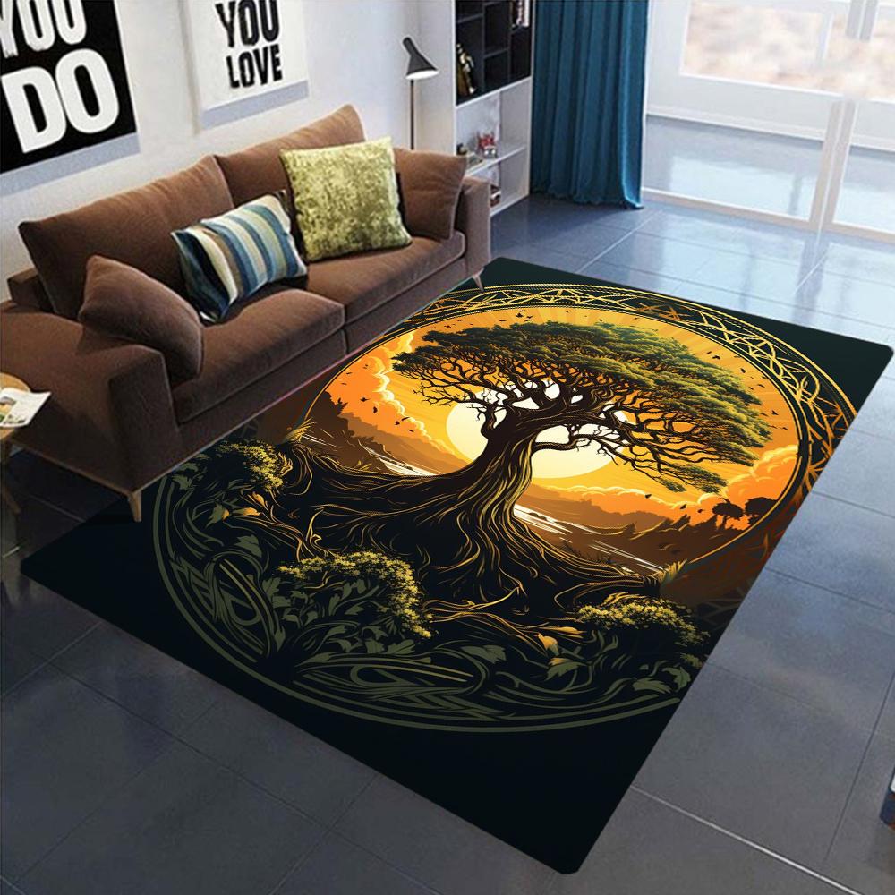 Коврик для пола с узором Древо Жизни в различных стилях, таких как красочное пламя, текущая вода и сложные корни, ковер для декора дома 40x60CM