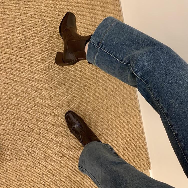 Huge Comfortable~! Simple Square Head Thick Heel Elastic Short Boots Martin Boots Versatile Chelsea Boots