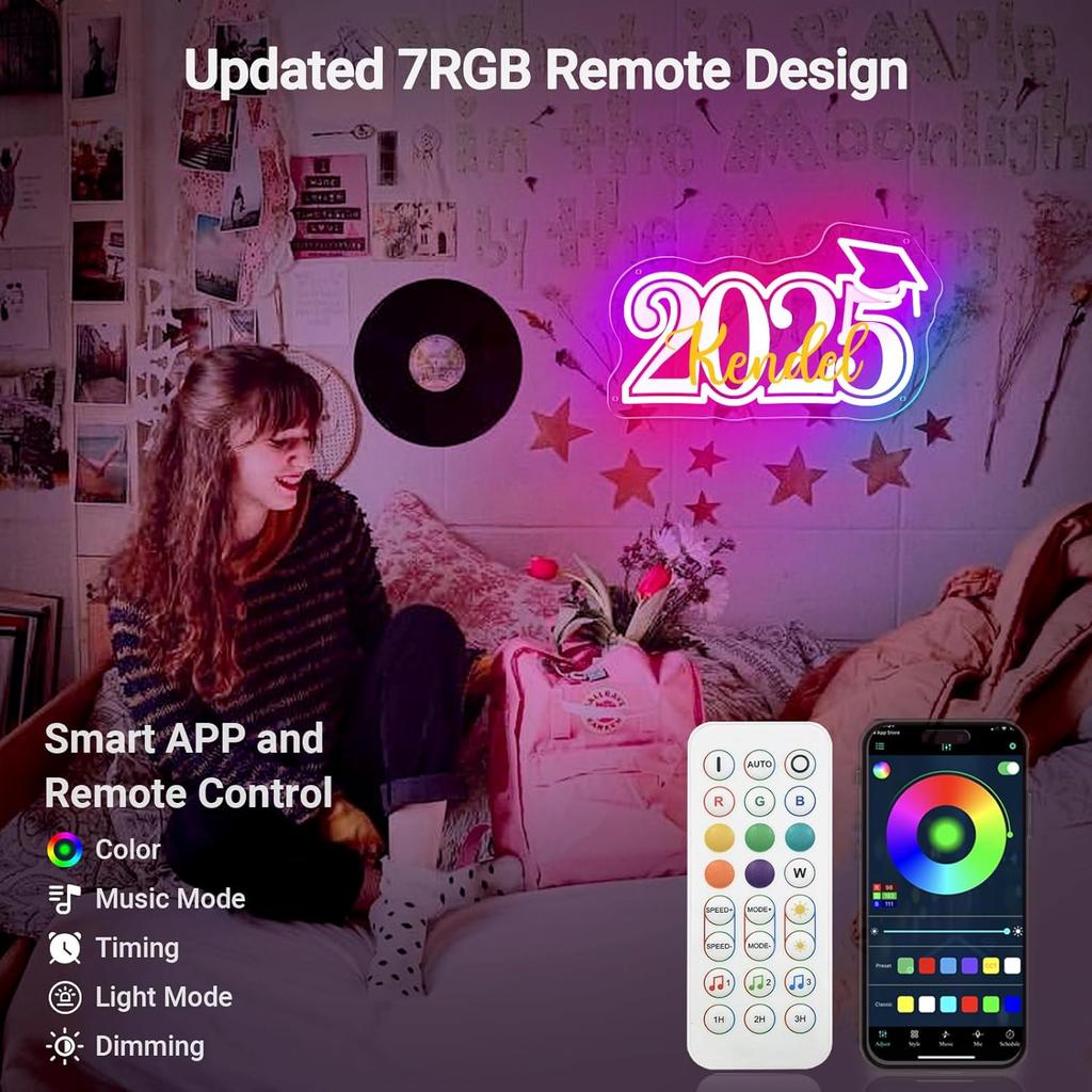 Custom Congrats Grad Neon Sign for Graduates, Personalized Dimmable Graduation Neon Name Gift for Class of 2025, Customizable Congrats Grad LED Light