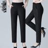 Mom's Plaid High-Waist Straight-Leg Pants for Spring & Autumn - Stylish and Comfortable for Middle-aged & Elderly