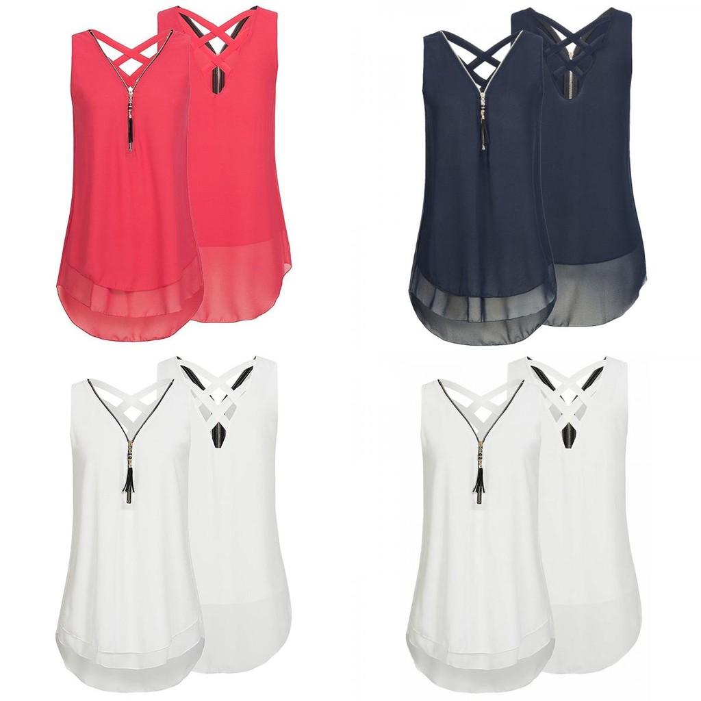 Stylish Women Sleeveless Vest With Cross Back Design And Convenient Front Zipper For Plus Sizes