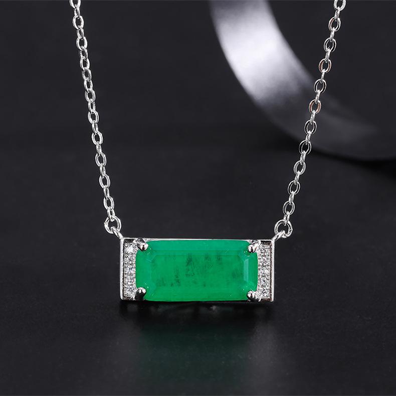 Tiktok Simulation Palaiba Pendant Earrings Zircon Necklace Two Piece Set Grandmother Emerald Collar Chain