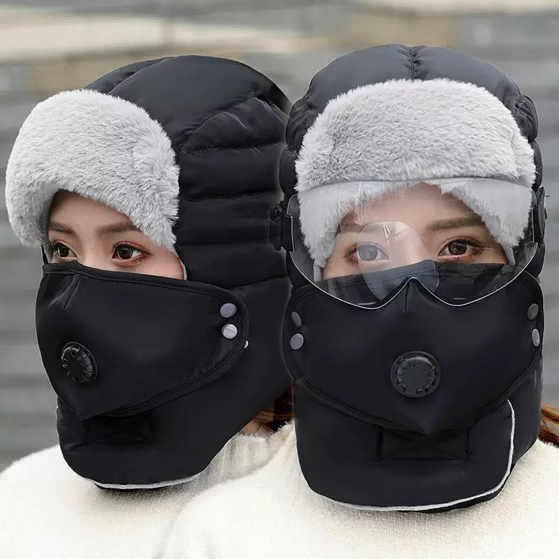 Winter Windproof Unisex Fleece Lined Hat With Face Ear Coverage Cycling Outdoor Activities