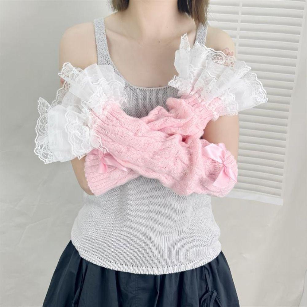 Knitted Wrist Sleeves Fingerless Anime Gloves Goth Elbow Mittens  Harajuku Style