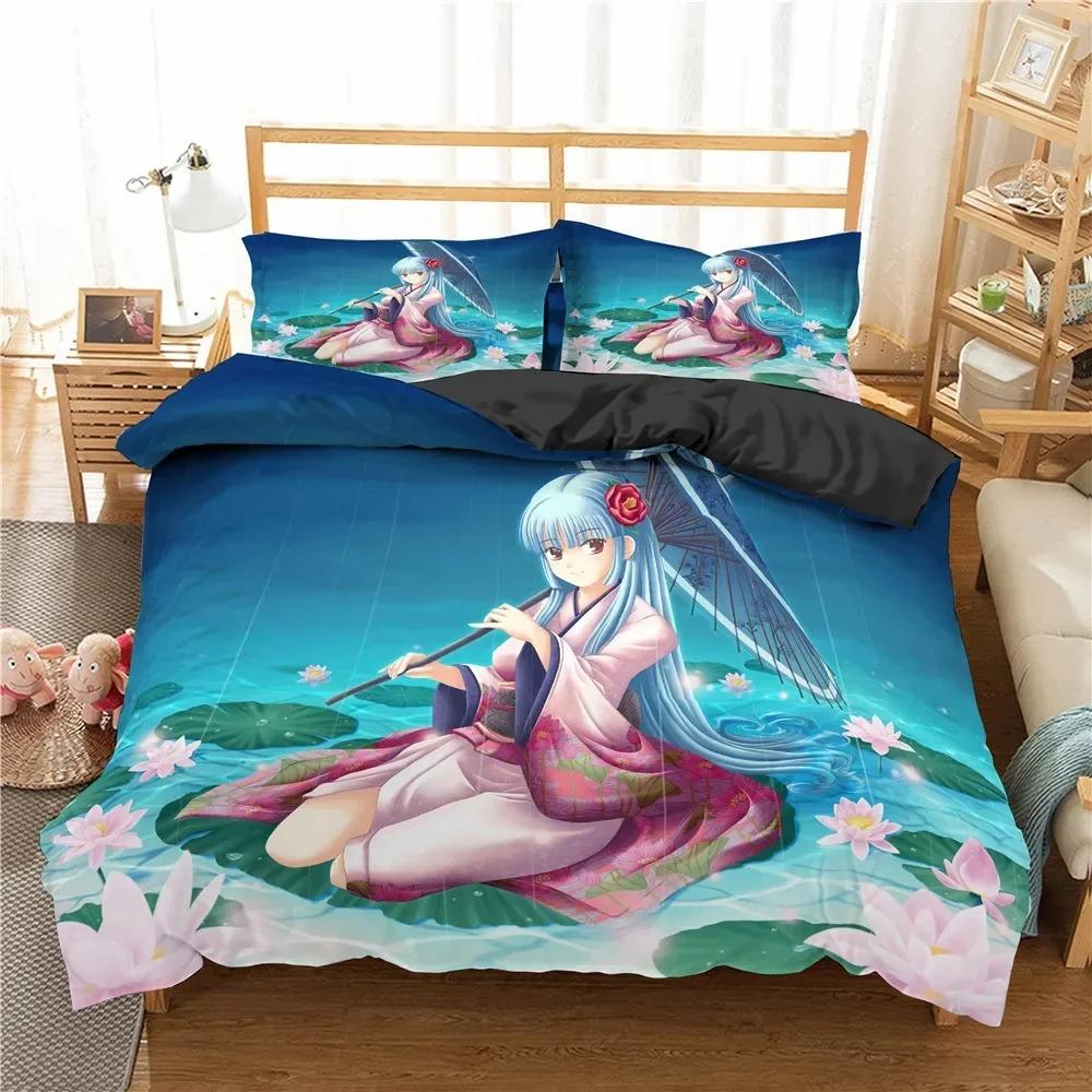 Comforter Lovely Anime Girl Bedding Set 3D Printed Suitable For Bedroom Kids Home Textile