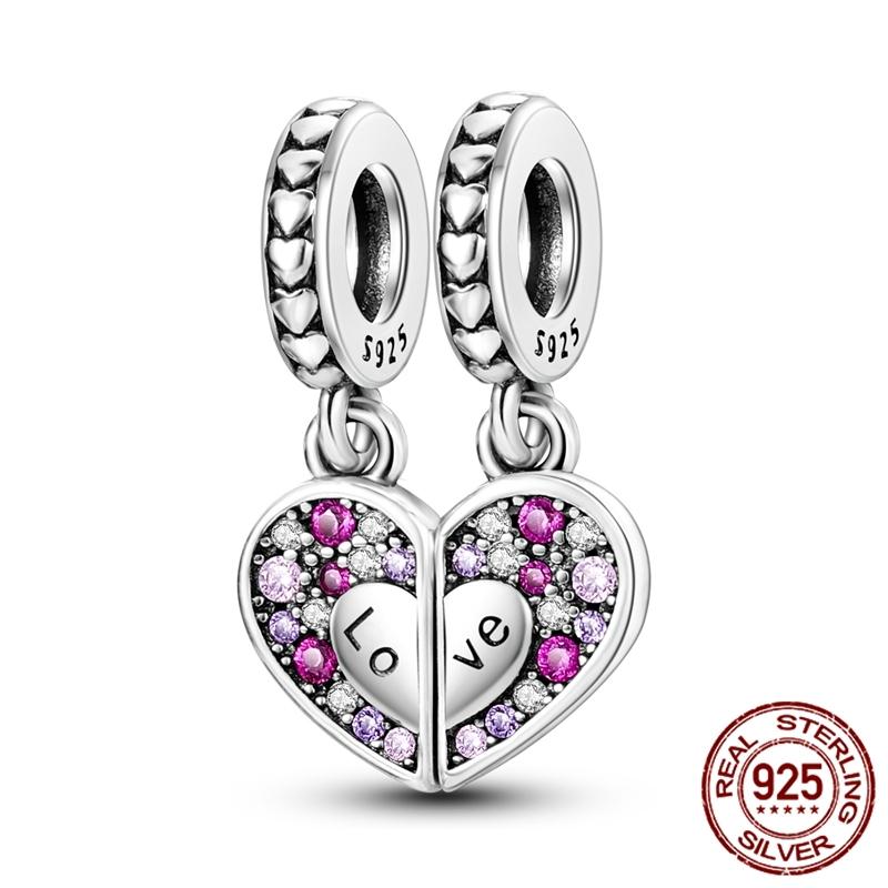 Copper ValentineS Day Couple Love Heart Rose Pendants Charm Bead Fits Genuine Bracelets DoItYourself Jewellery Gifts Women