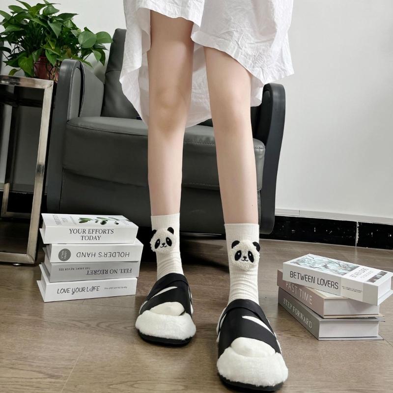 Cotton Booties Socks Cute 3D Panda Doll Crew Socks Cartoon Ankle Socks Casual Calf Socks Student Girls Middle Tube Socks