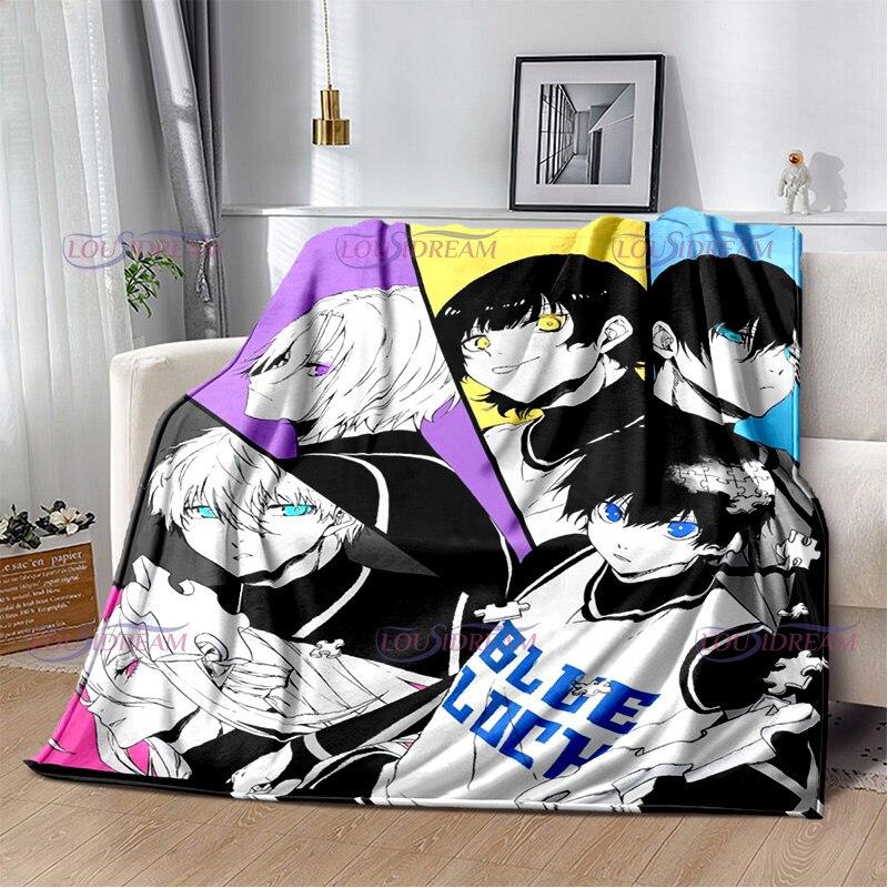 Manta con cierre azul de dibujos animados japoneses, manta cálida de felpa acogedora para el hogar, para cama, sofá, regalos ligeros para niños