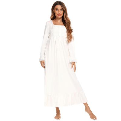 Camicia da notte vittoriana da donna in cotone lavorato a maglia morbida manica lunga Henley camicia da notte vintage lounge camicia da notte con finiture in pizzo camicia da notte camicia da notte premaman per allattamento