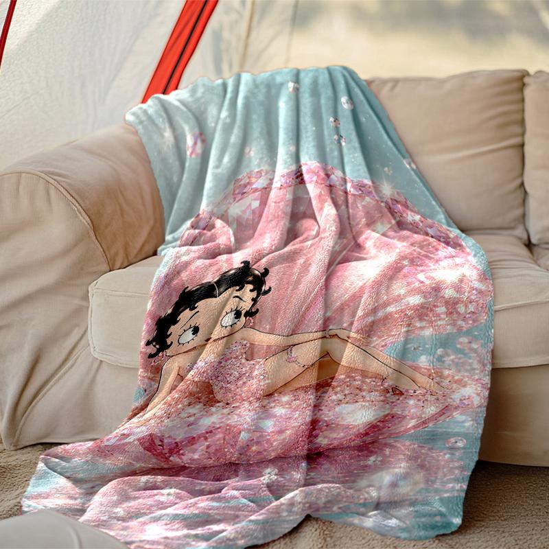 Betty Boop Pattern Blanket, Cozy Blanket for All-Season Comfort On Sofas, Beds, Office, Car, Camping and Travel