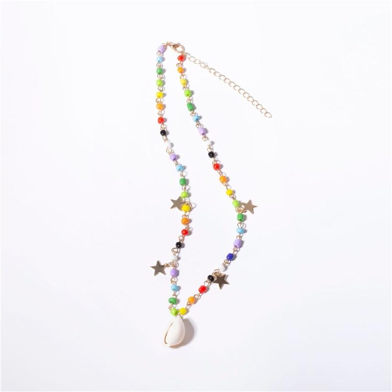 European and American Colorful Rice Beads Bohemian Star Necklace Simple and Versatile Summer Pearl Shell Pendant Necklace for Women