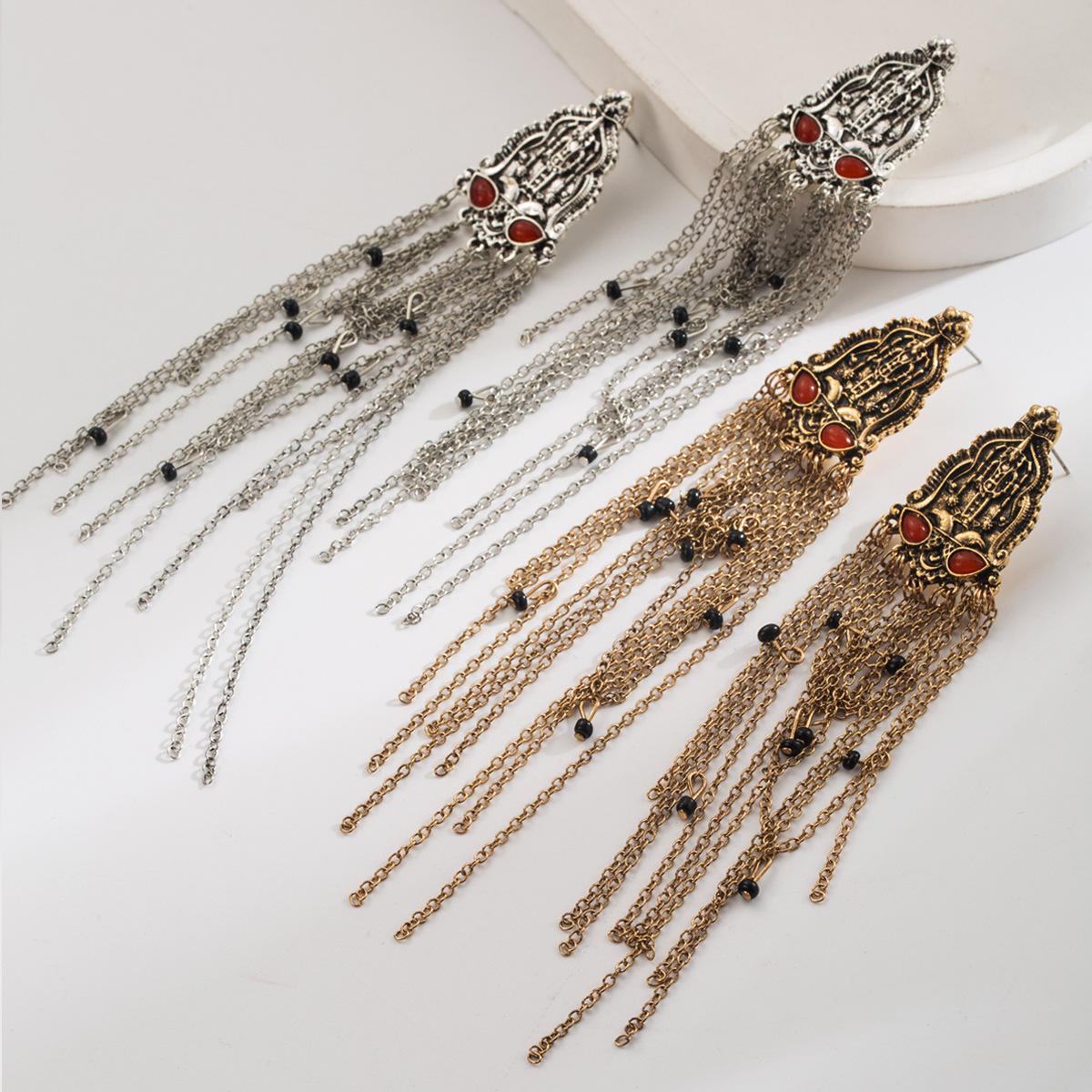 

Fashionable Personality Exaggerated Long Tassel Chain Earrings European and American Style Elegant High-end Light Luxury Ear Accessories срібний