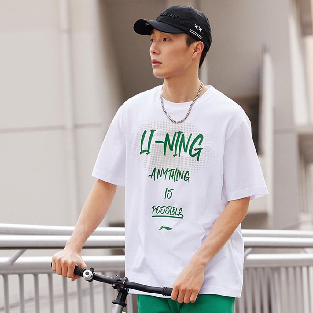 Li Ning Sports Lifestyle Series Logo Letter Print Round Neck Loose Comfortable Versatile Short Sleeve T-Shirt Unisex T-Shirt White AHSU741-1