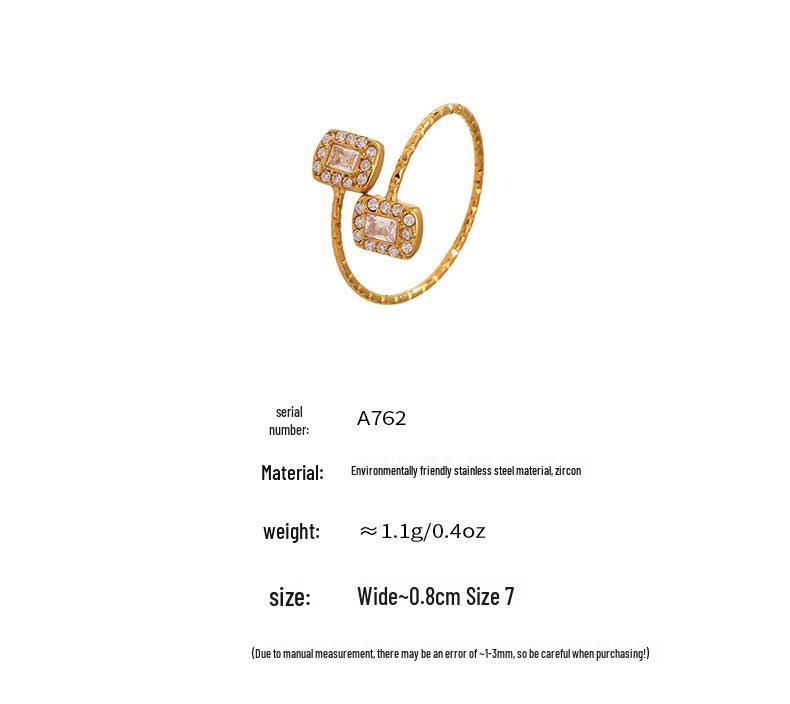 Mili Rhinestone Heart 5A Zircon Geometric Ring – 18K Gold-Plated Adjustable Stainless Steel Band Jewelry Set for Girls.