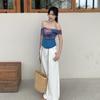Holiday style smudging gradual change tube top one-word shoulder streamer design feeling waist thin off-the-shoulder sleeveless bottoming shirt