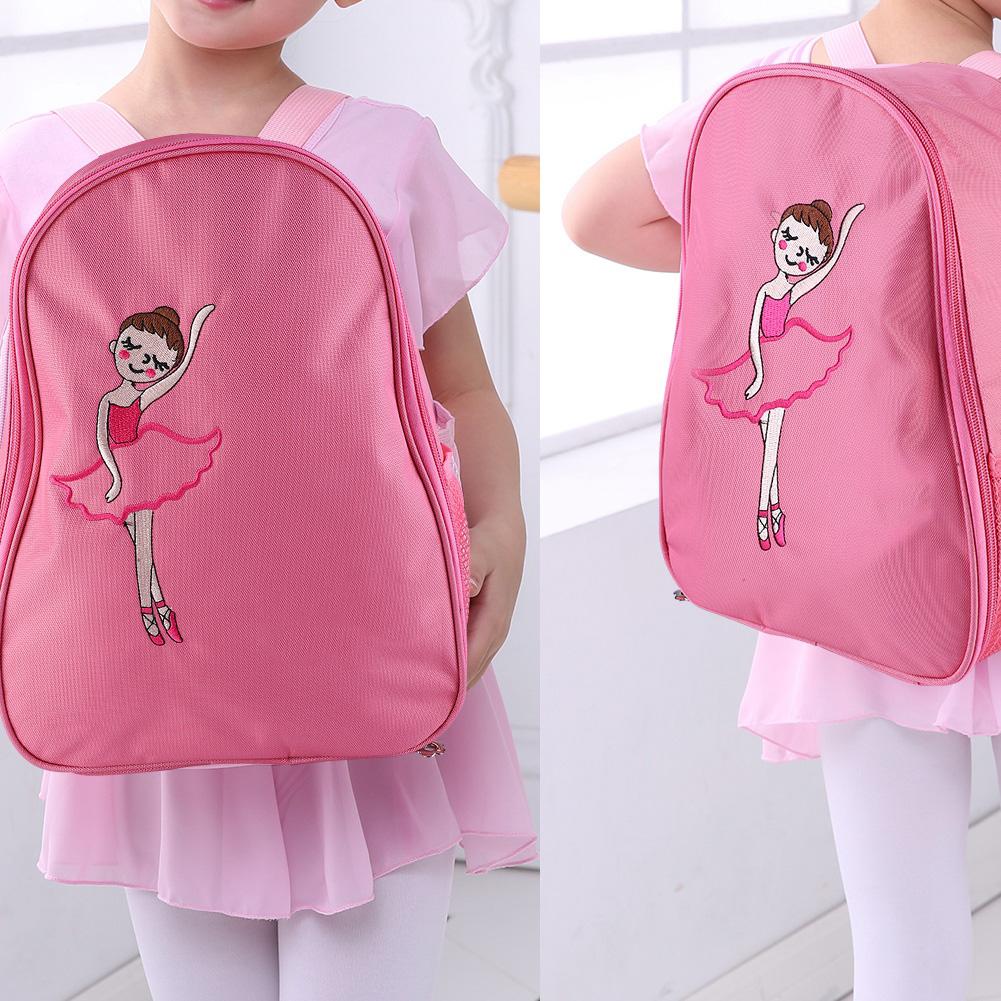 Girls Ballet Dance Embroidered Backpack Kids Shoulder Sports Bag(Pink)