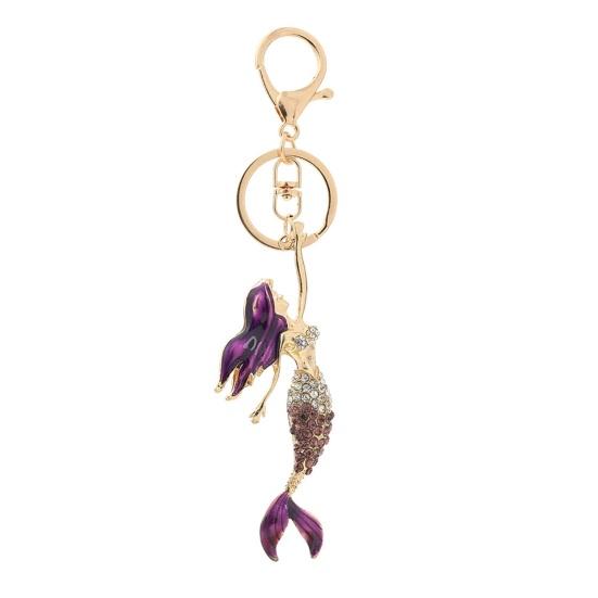

Keychain Pendant Sparkling Rhinestones Inlaid Mermaid Design Key Holder with Lobster Clasp Lightweight Backpacks Car Hanging Pendant фиолетовый